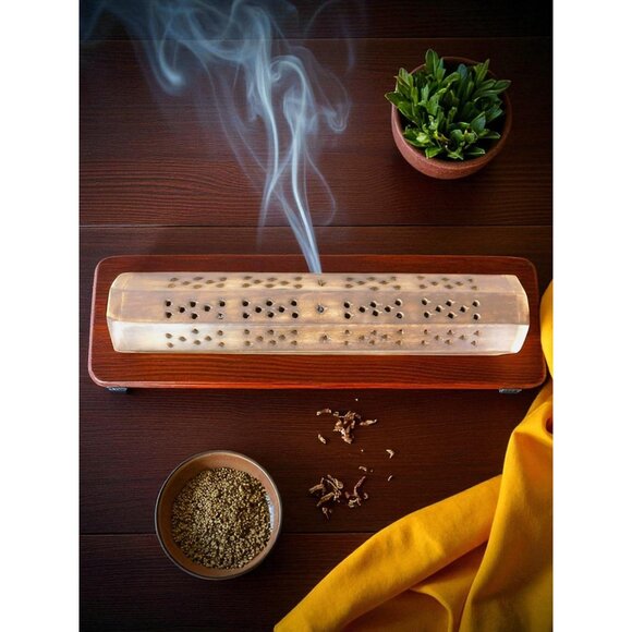 Wooden Incense Burner Box Holder Aromatherapy Cone Stick Storage Rustic Decor - Picture 3 of 11